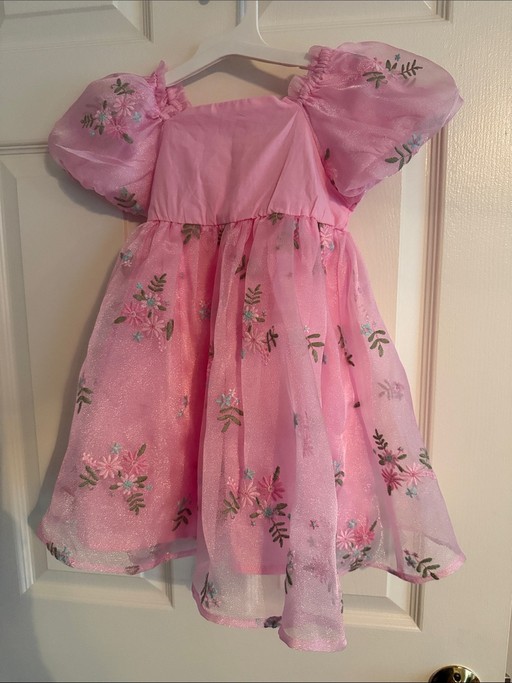 Pink Floral Puff-Sleeve Party Dress